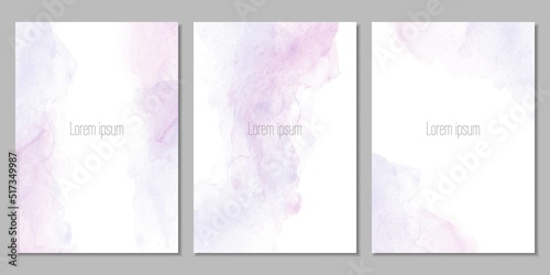 Vector set of templates with watercolor background in pink and purple colors © Карина Дорожкина