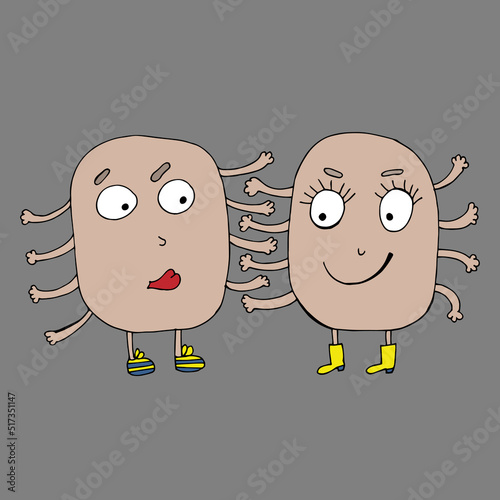 Love monsters. Valentine s Day. Vector monsters. Isolated on a gray background. Coloring for children and adults. Cartoon