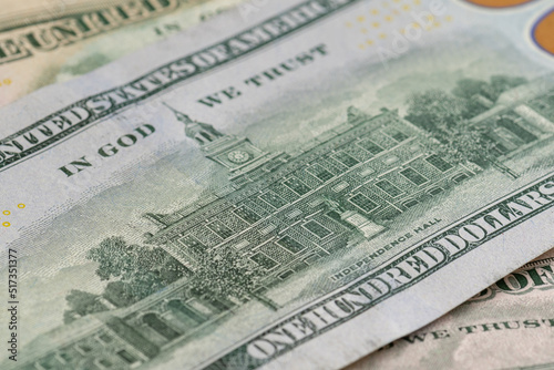 100 Dolar banknote USA close up. Franklin macro. One hundred American dollars.