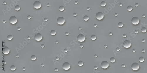 Water drops on a gray lather texture background. Round raindrops with shadows, inclined surface. illustration