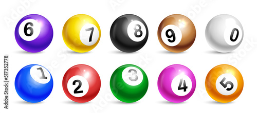 Realistic Bingo Lotto Balls Icon Set