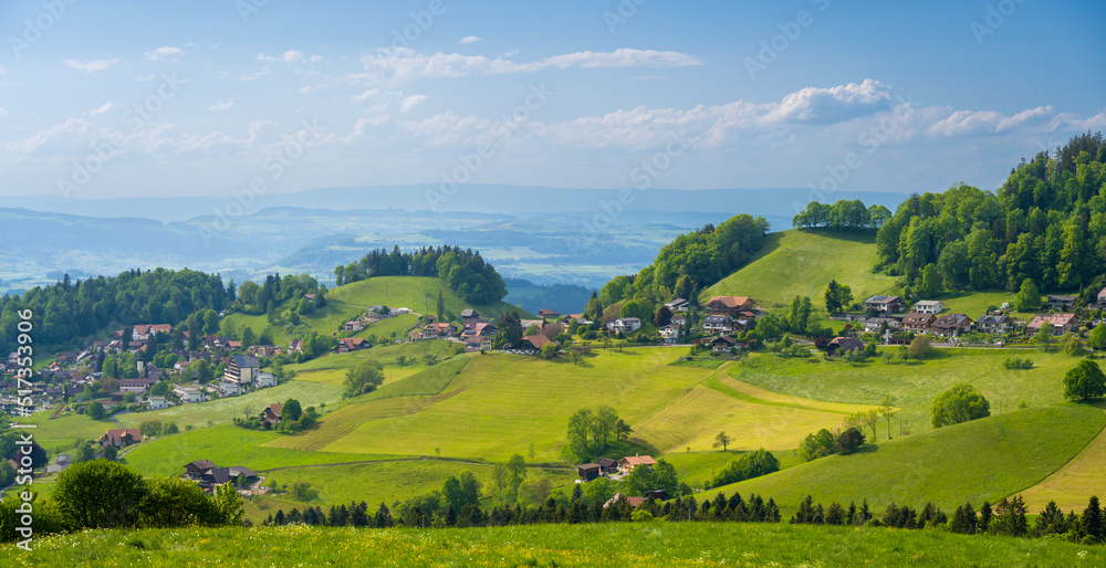 rural view on hills over Thun in Switzerland