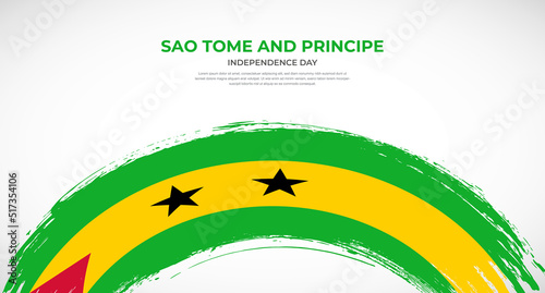 Abstract brush flag of Sao Tome and Principe in rounded brush stroke effect vector illustration