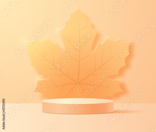 Autumn scene with a podium on the background of a large maple leaf.
