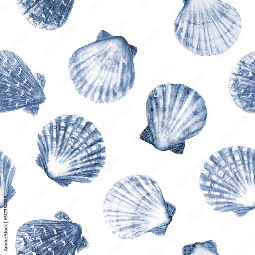 Watercolor sea shells seamless pattern. Hand drawn ocean background Watercolor sea shells seamless pattern. Hand drawn ocean background