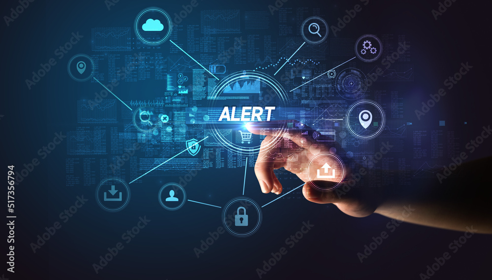 Obraz premium Hand touching cybersecurity button concept concept
