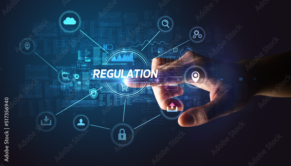 Obraz premium Hand touching cybersecurity button concept concept