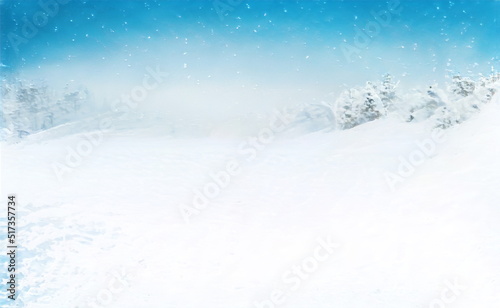 Christmas Frosty Fantastic Background. Winter Epic Landscape. Celtic Medieval forest and mountain. Frozen nature. Mystic Valley. Artwork sketch. Gaming RPG. Book cover, poster, banner, postcard, stamp © Abstract51