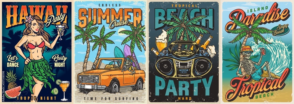 Summer beach set flyers colorful