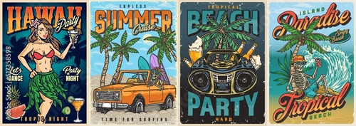 Summer beach set flyers colorful