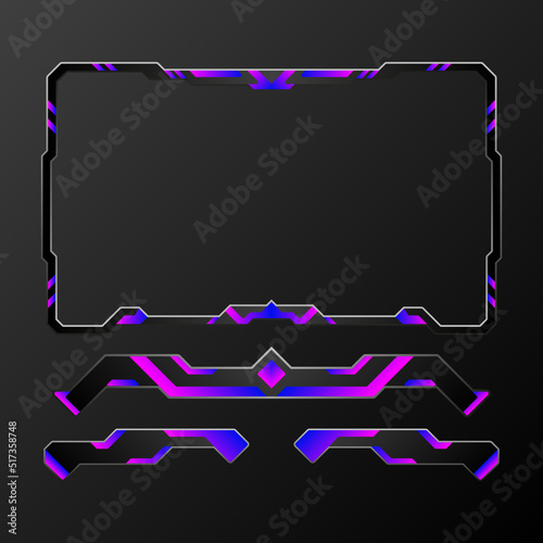 Gaming interface futuristic technology live stream overlay border frame for video streaming and broadcasting