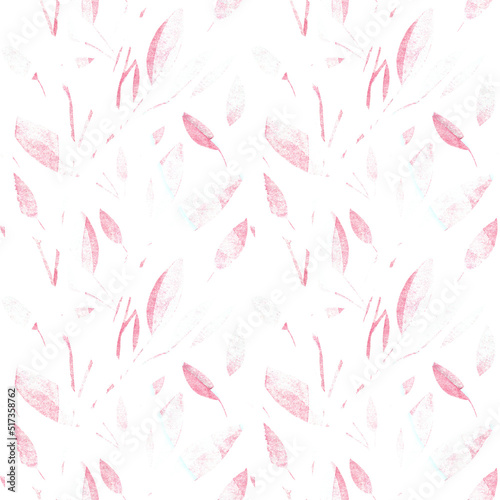 Watercolor twigs of herbs, leaves. Seamless pattern , light pink pastel background. Aerial, botanical, delicate, feminine pattern. For prints and designs on fabric, clothing, paper, objects.