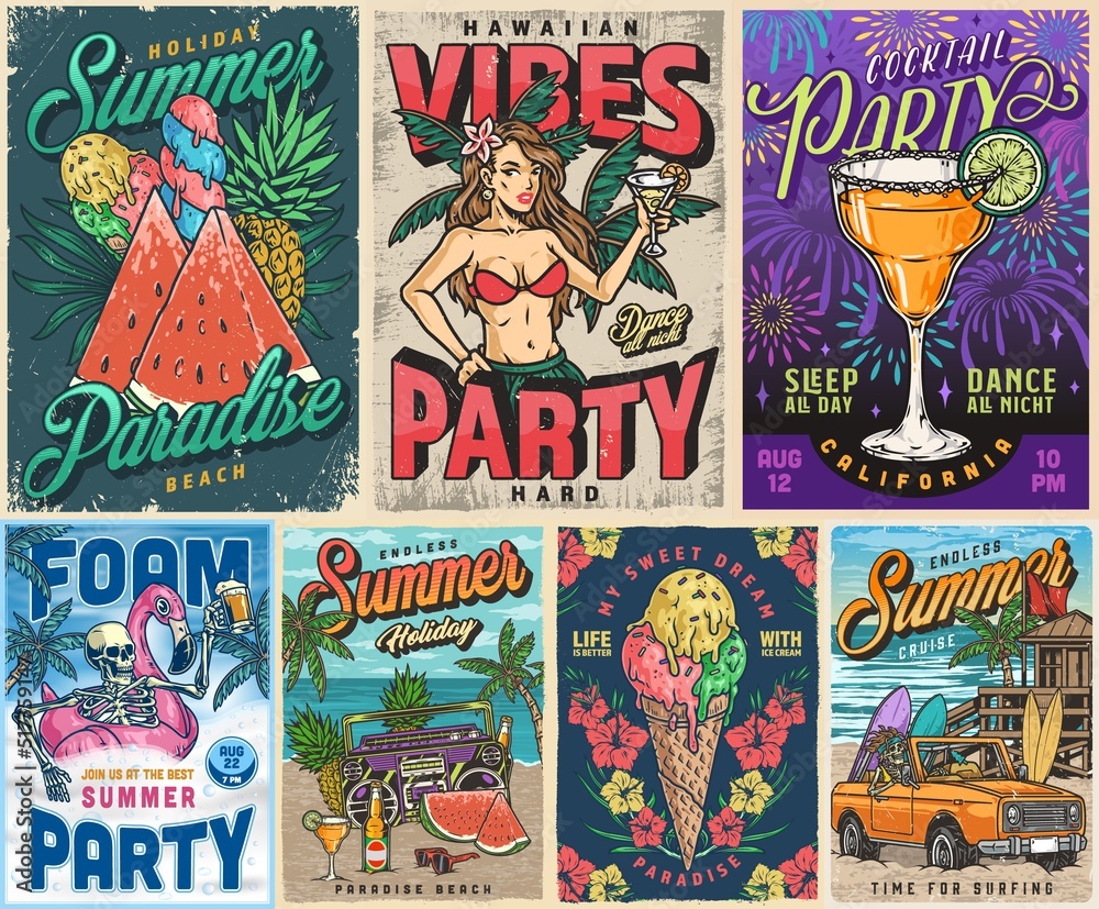 Obraz premium Summer party set colorful flyers