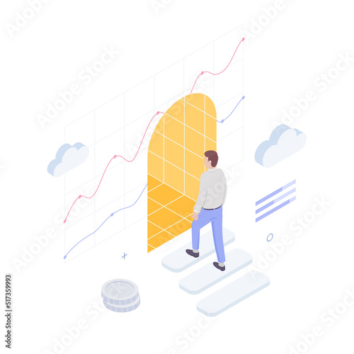 Money, chart, graph, diagram, presentation, spreadsheet, economy, finance, technology. Isometric vector illustration flat design isolated.