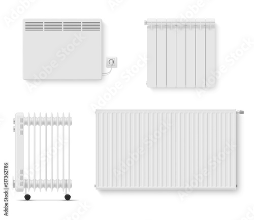 Heat radiator temperature generator indoor climate control different types set realistic vector photo