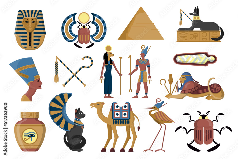 Egyptian symbols. Ancient Egypt. God and pharaoh with scepters ...