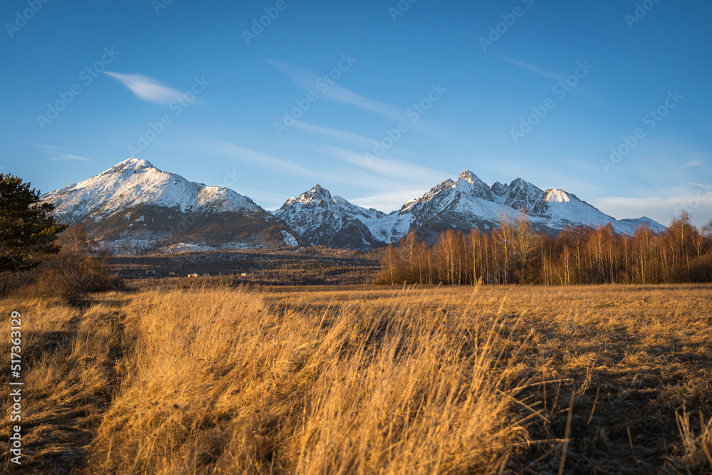 sunny day over high tatras mountains in slovakia on a warm winter day