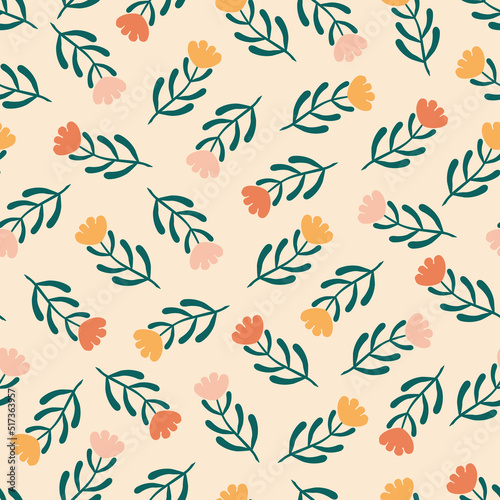 Cute colorful tiny flowers hand drawn vector illustration. Adorable floral seamless pattern for kids fabric or wallpaper.
