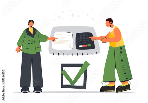 Brazil people voting. Voter at the elections. Brazilian electronic voting machine. Ballot box.