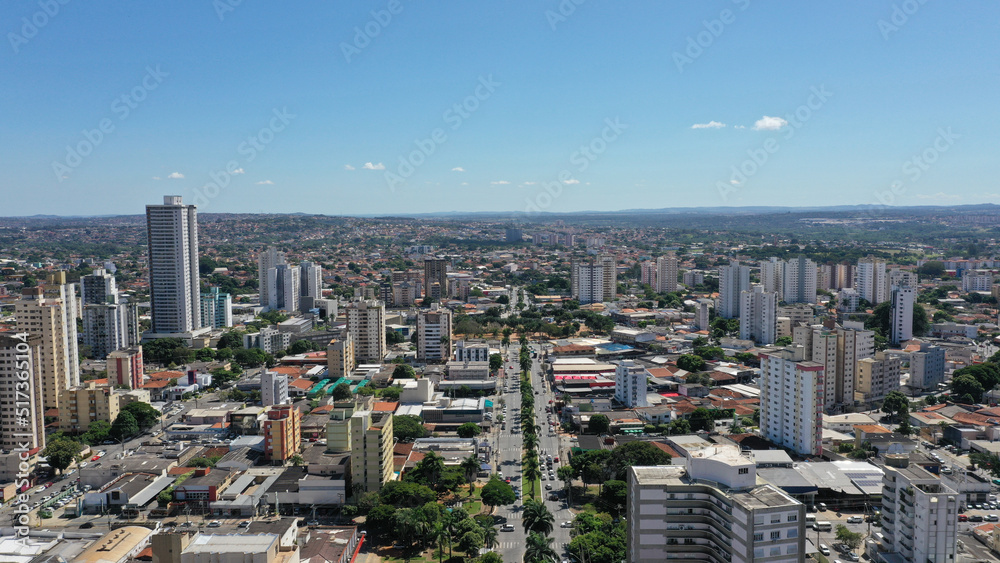 Aerial view of Aeroporto neighborhood with large avenues and buildings. Goiania, Goias, Brazil 