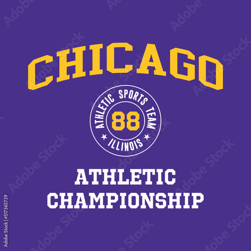 Athletic team state of Chicago, Illinois. Typography graphics for sportswear and apparel. Vector print design.