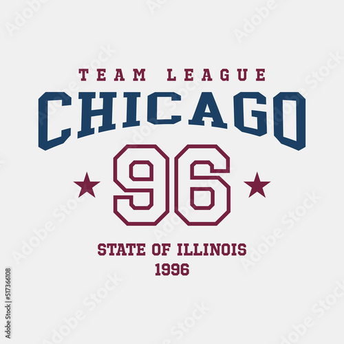 Chicago, Illinois design for t-shirt. College tee shirt print. Typography graphics for sportswear and apparel. Vector illustration.