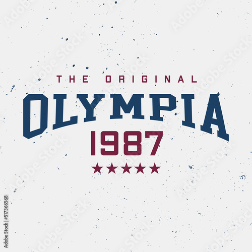 Athletic team state of Olympia, Washington. Typography graphics for sportswear and apparel. Vector print design.