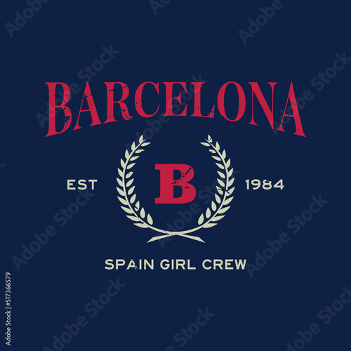 Athletic team state of Barcelona, Spain. Typography graphics for sportswear and apparel. Vector print design.