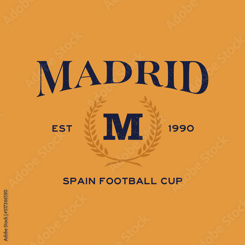 Athletic team state of Madrid, Spain. Typography graphics for sportswear and apparel. Vector print design.