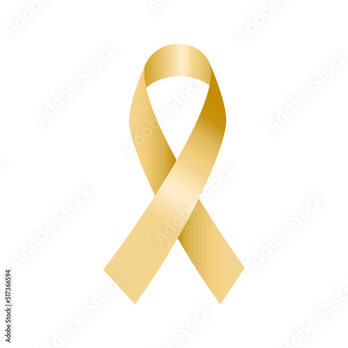 Gold  awareness ribbon isolated on white background. Realistic Childhood cancer awareness ribbon.	Childhood cancer day