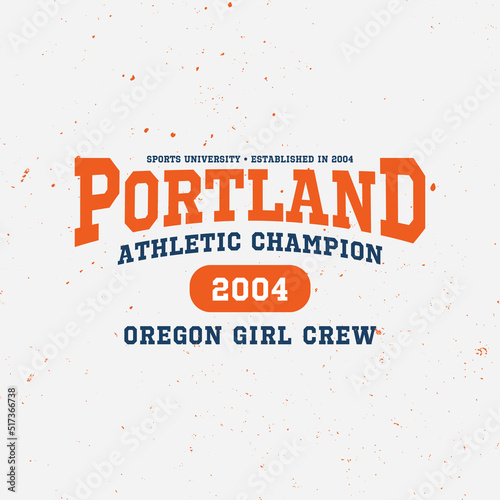 Athletic team state of Portland, Oregon. Typography graphics for sportswear and apparel. Vector print design.