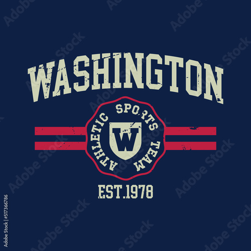Athletic team state of Washington, USA. Typography graphics for sportswear and apparel. Vector print design.