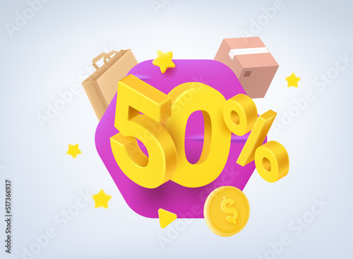 50 percent sale concept. 3d vector illustration