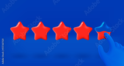 Five stars review concept. 3d vector illustration