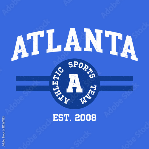 Athletic team state of Atlanta, Georgia. Typography graphics for sportswear and apparel. Vector print design.