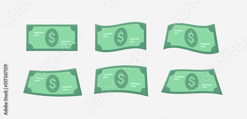 Paper dollar banknotes set isolated on white background. Vector 3d illustration