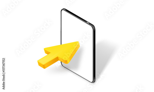Pressing on a screen of modern tablet. 3d vector icon