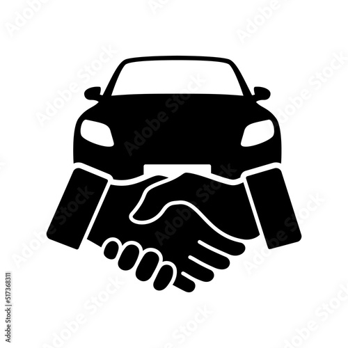 Car Deal with Hand shake icon. Line Business shaking concept. Car dealer making a deal handshake vector illustration.