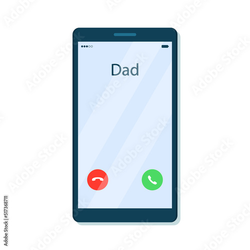 Incoming call from dad on mobile phone screen. Vector illustration in flat cartoon style.