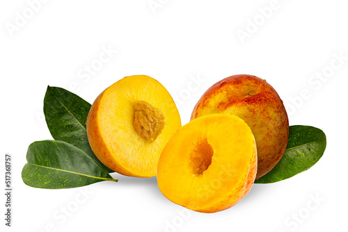 Peach collection isolated on white background. Peach isolated. Peach slices