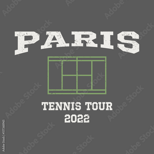 Paris, France tennis tournament, t-shirt sport typography label