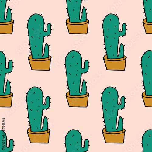 Vector white background plant in pot, succulents seamless pattern. Seamless pattern background