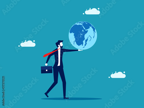 Businessman holding a globe. global cooperation. business concept vector illustration © Nastudio