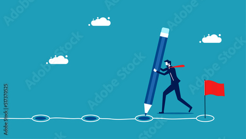  work process. Track the progress of the project. businessman drawing workflow vector