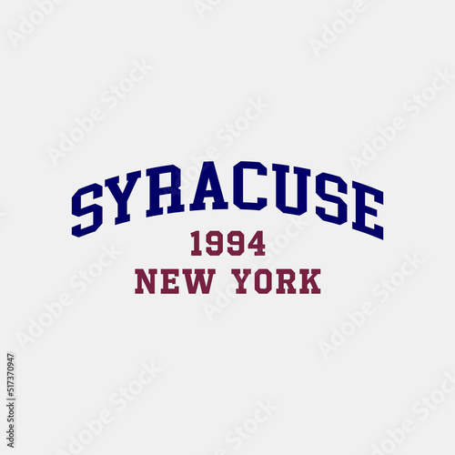 Syracuse, New York design for t-shirt. College tee shirt print. Typography graphics for sportswear and apparel. Vector illustration. photo