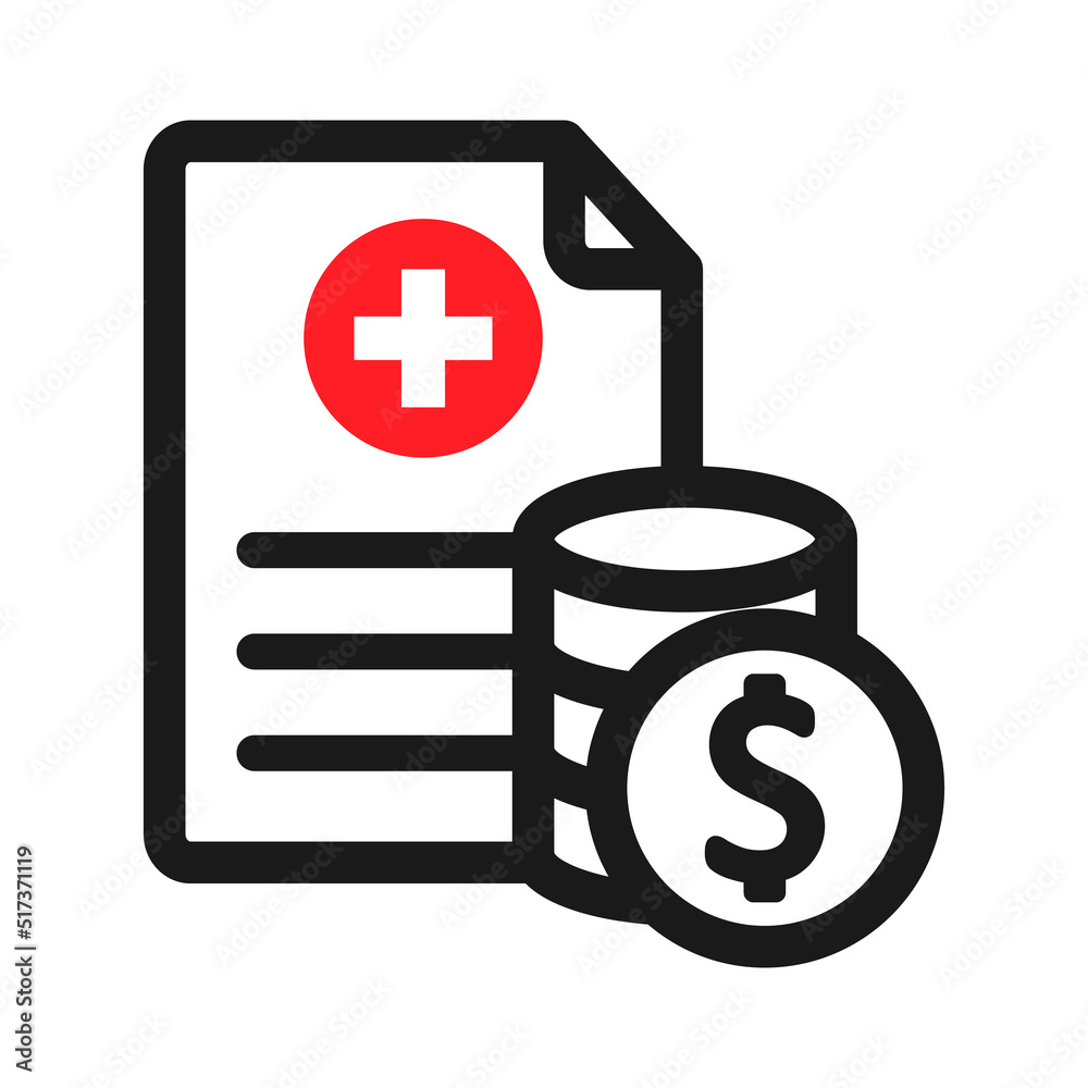 Medical Bill Icon. Medical document with money illustration Medical Bill Icon. Medical document with money illustration