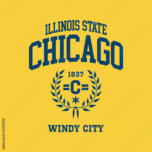 Chicago, Illinois design for t-shirt. College tee shirt print. Typography graphics for sportswear and apparel. Vector illustration.