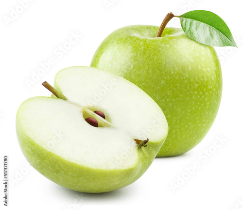 Delicious green apples, isolated on white background