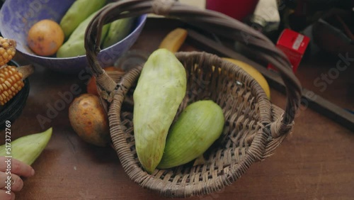Cyclanthera pedata slipper gourd or stuffing cucumber o Pepino de rellenar, también conocido como archucha o cidra photo