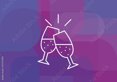 Vector cheers icon. Clinking glasses with champagne. Celebration, toast concepts.
